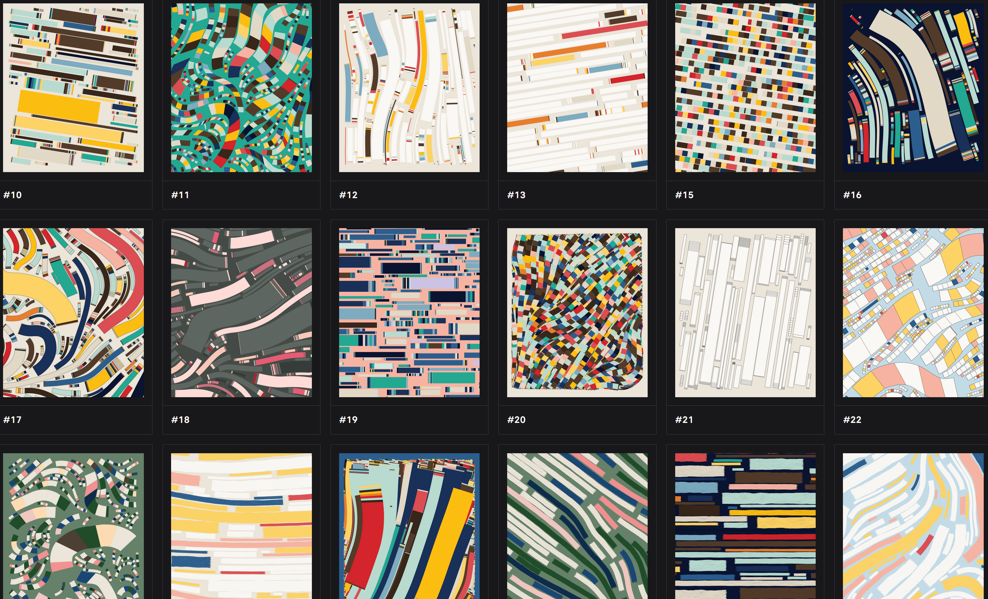 A random selection of Fidenzas, showing many binary or otherwise non-continuous features.
