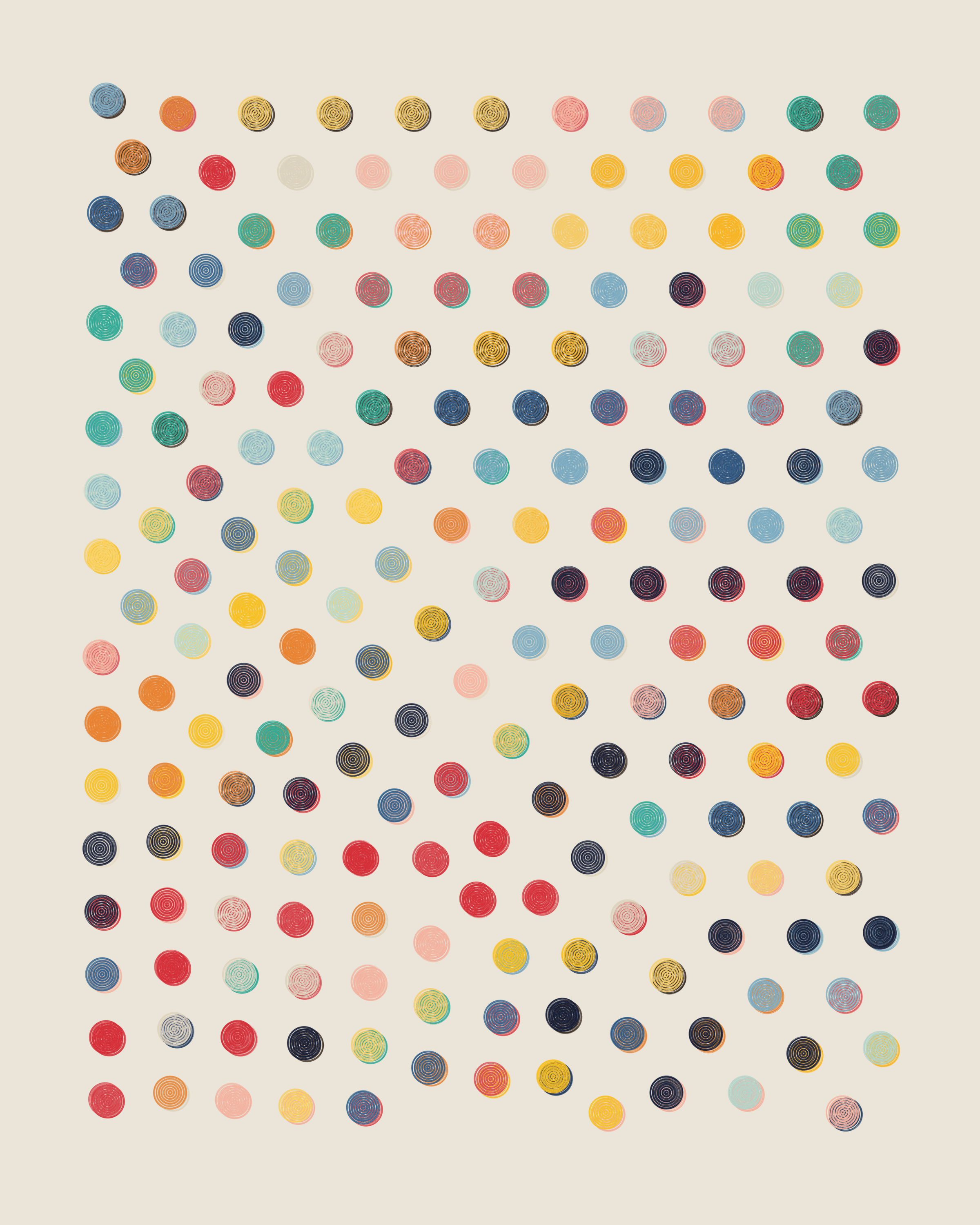 QQL #1 features high color variety, low density, medium size with no size variation, and 7 rings per dot.