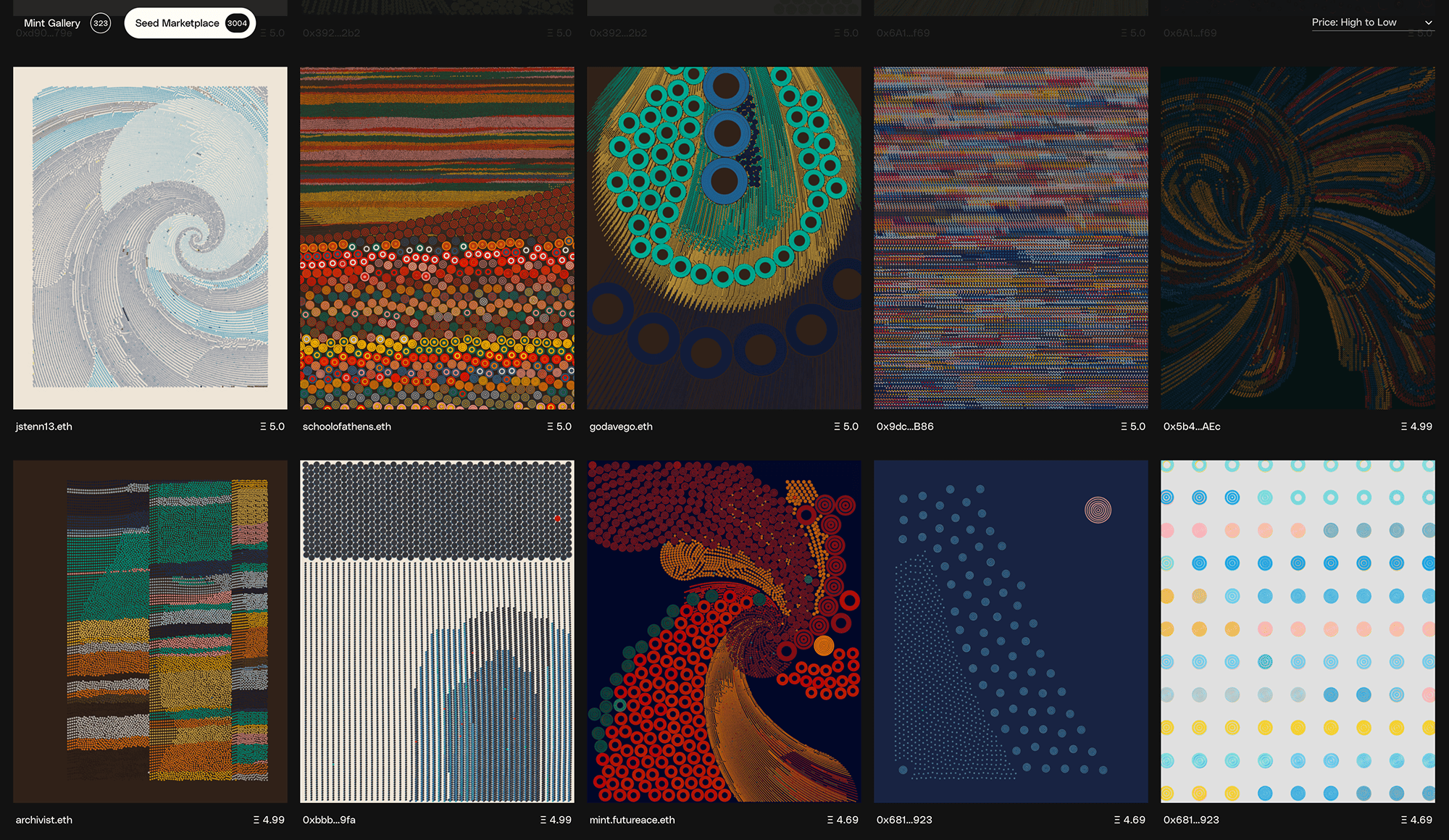 A selection of seeds available on the QQL Marketplace